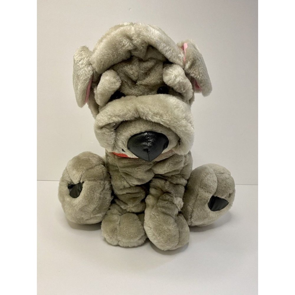 Sharpei Dog Gray Stuffed Animal Plush 12” Play By Play VIntage 1996 Wrinkled